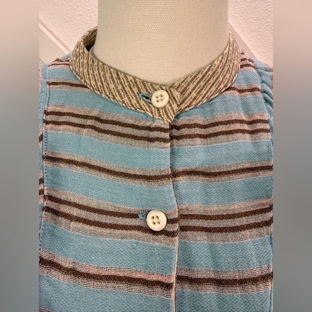 Ace & Jig Gauze Cotton Ruffle Blouse Striped Blue Brown Button Front Size XS - Picture 4 of 9